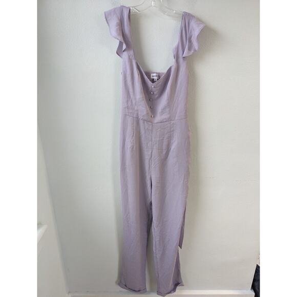 Superdown Size Small Gloria Flutter Smocked Jumpsuit Lilac Purple Belted Pockets - Picture 6 of 16